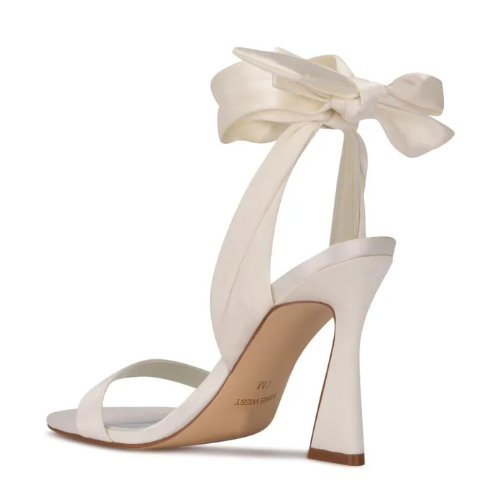 Kelsie Ankle Wrap Heeled Sandals White Satin Women Nine West High Heels Kelsie Ankle Wrap Heeled Sandals White Satin Women Nine West High Heels