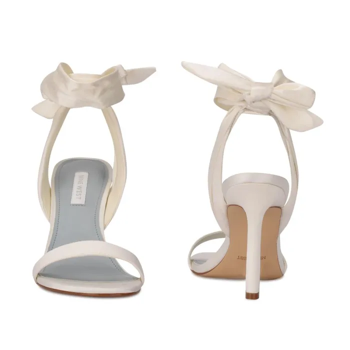 Kelsie Ankle Wrap Heeled Sandals White Satin Women Nine West High Heels Kelsie Ankle Wrap Heeled Sandals White Satin Women Nine West High Heels