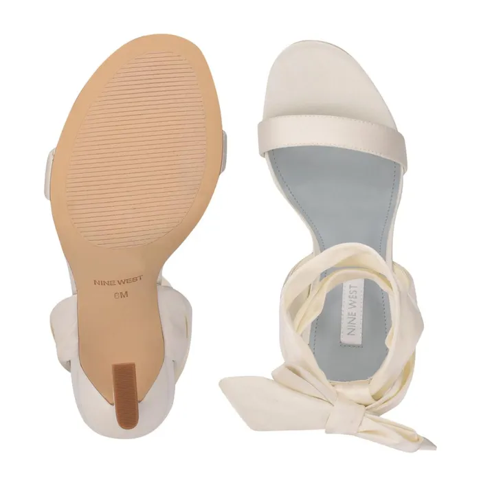 Kelsie Ankle Wrap Heeled Sandals White Satin Women Nine West High Heels Kelsie Ankle Wrap Heeled Sandals White Satin Women Nine West High Heels
