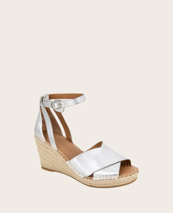 Kenneth Cole Sandals and Wedges Women GENTLE SOULS Charli Suede XBand Espadrille Wedge Sandal Silver Kenneth Cole Sandals and Wedges Women GENTLE SOULS Charli Suede XBand Espadrille Wedge Sandal Silver