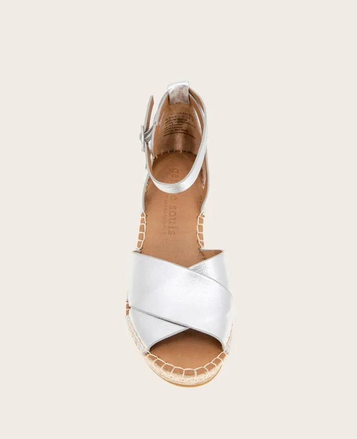 Kenneth Cole Sandals and Wedges Women GENTLE SOULS Charli Suede XBand Espadrille Wedge Sandal Silver Kenneth Cole Sandals and Wedges Women GENTLE SOULS Charli Suede XBand Espadrille Wedge Sandal Silver