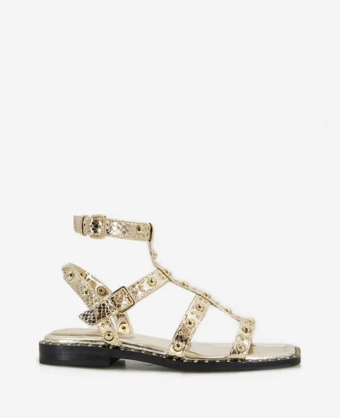 Kenneth Cole Sandals and Wedges Women Ruby Studded Gladiator Flat Sandal Gold