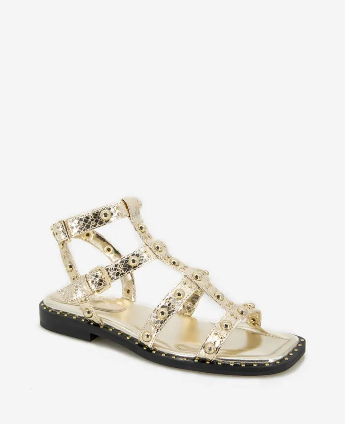 Kenneth Cole Sandals and Wedges Women Ruby Studded Gladiator Flat Sandal Gold Kenneth Cole Sandals and Wedges Women Ruby Studded Gladiator Flat Sandal Gold