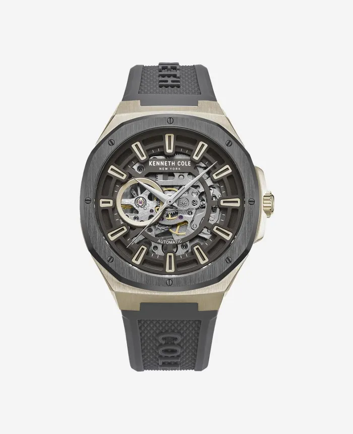 Kenneth Cole Watches Men Automatic Skeleton Sport Silicone Strap Watch Silver