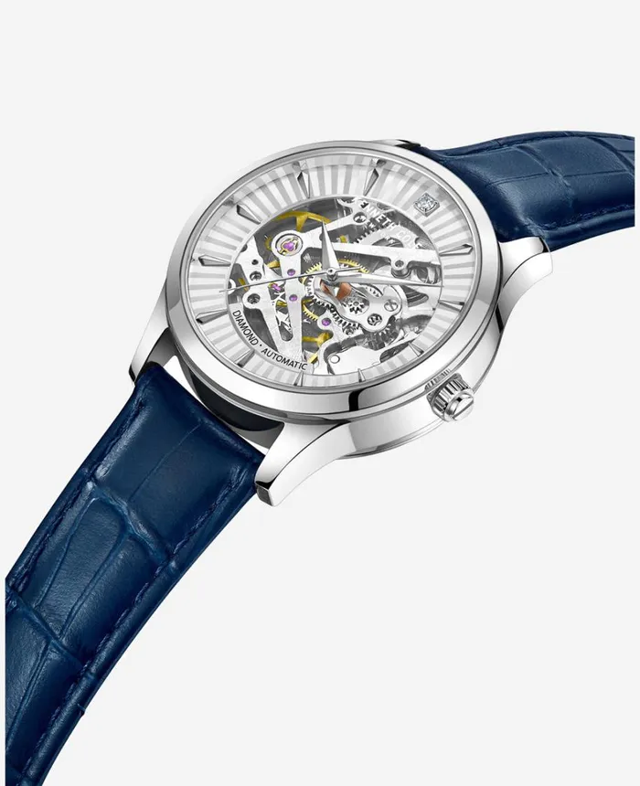Kenneth Cole Watches Women Automatic DiamondAccented Leather Strap Watch Blue Kenneth Cole Watches Women Automatic DiamondAccented Leather Strap Watch Blue