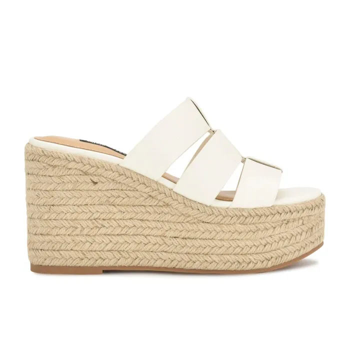 Keran Espadrille Slide Sandals White Women Nine West High Heels