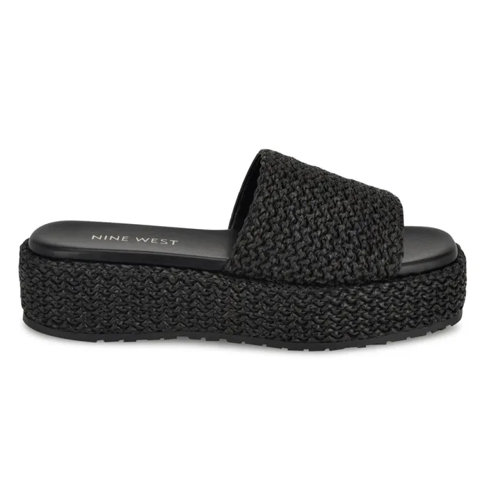 Keziah Flatform Slide Sandals Black Women Nine West Flats