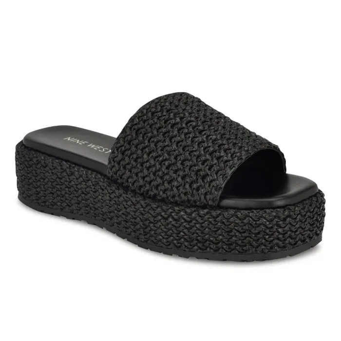 Keziah Flatform Slide Sandals Black Women Nine West Flats Keziah Flatform Slide Sandals Black Women Nine West Flats