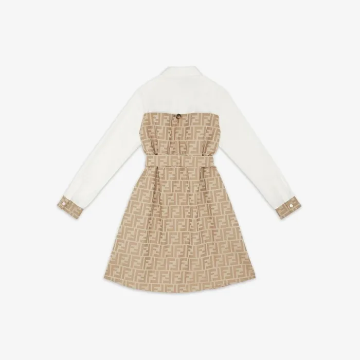 Kids Beige And White Cotton And Poplin Ff Dress White Fendi Ready To Wear