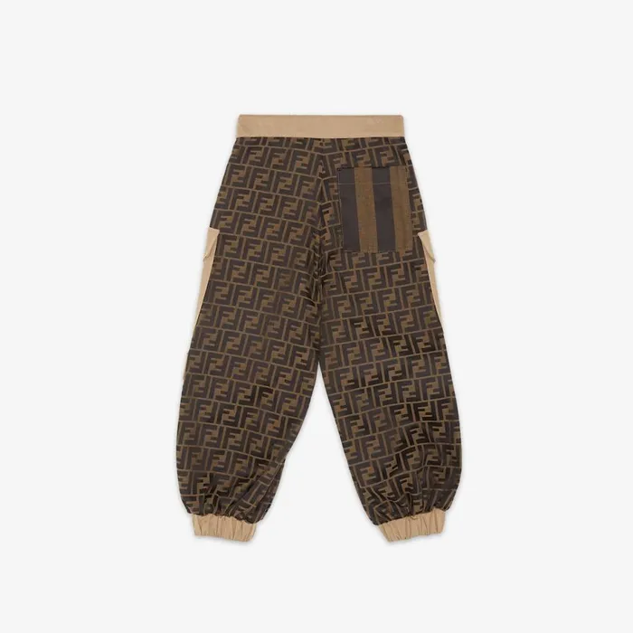 Kids Beige Ff Jacquard Fabric And Gabardine Trousers Beige Fendi Ready To Wear