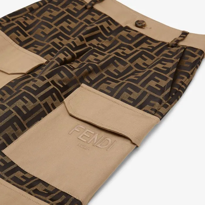 Kids Beige Ff Jacquard Fabric And Gabardine Trousers Beige Fendi Ready To Wear