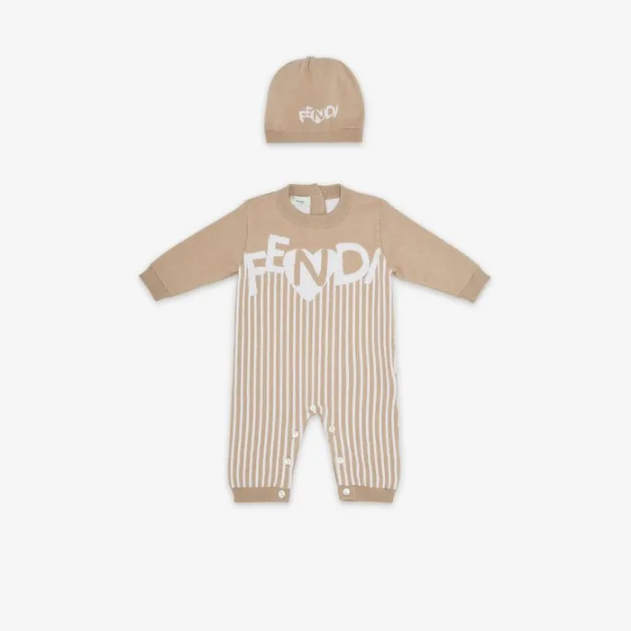 Kids Beige Knitted Baby Set Beige Fendi Baby Boy