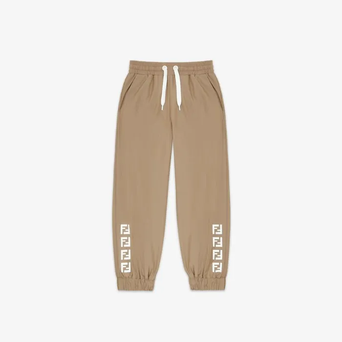 Kids Beige Tech Cotton Trousers With Ff Logo Beige Fendi Ready To Wear