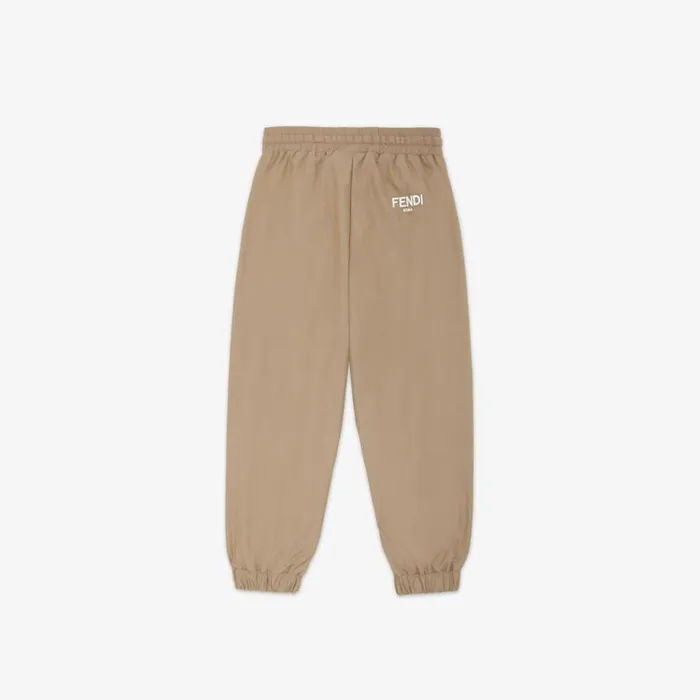 Kids Beige Tech Cotton Trousers With Ff Logo Beige Fendi Ready To Wear
