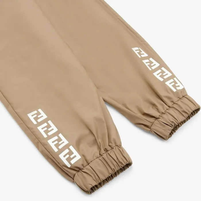 Kids Beige Tech Cotton Trousers With Ff Logo Beige Fendi Ready To Wear