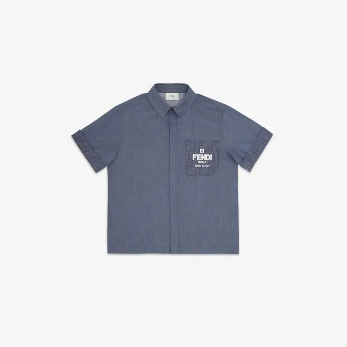Kids Blue Chambray Junior Shirt Blue Fendi Ready To Wear