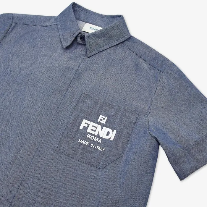 Kids Blue Chambray Junior Shirt Blue Fendi Ready To Wear
