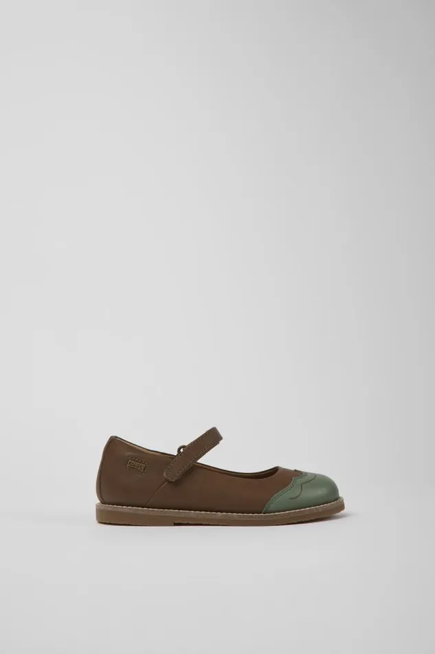 Kids Camper Ballerinas Twins Brown And Green Leather Ballerinas For Kids Kids Camper Ballerinas Twins Brown And Green Leather Ballerinas For Kids