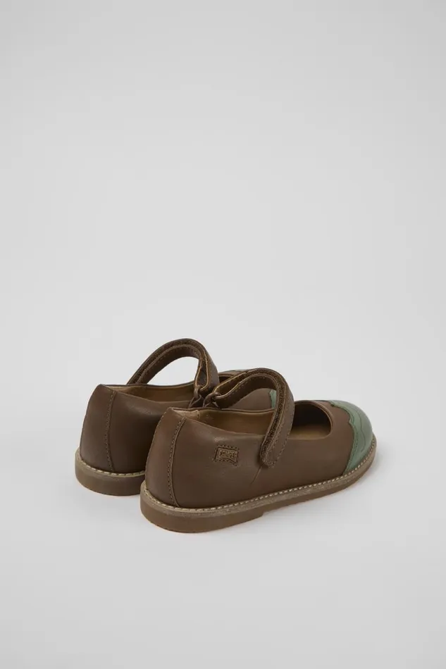 Kids Camper Ballerinas Twins Brown And Green Leather Ballerinas For Kids Kids Camper Ballerinas Twins Brown And Green Leather Ballerinas For Kids