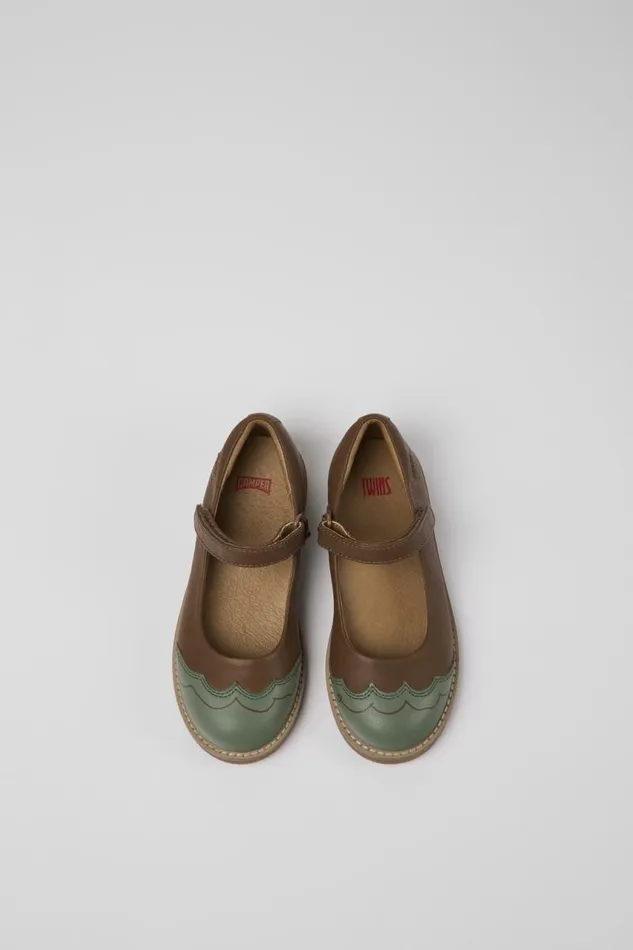 Kids Camper Ballerinas Twins Brown And Green Leather Ballerinas For Kids Kids Camper Ballerinas Twins Brown And Green Leather Ballerinas For Kids