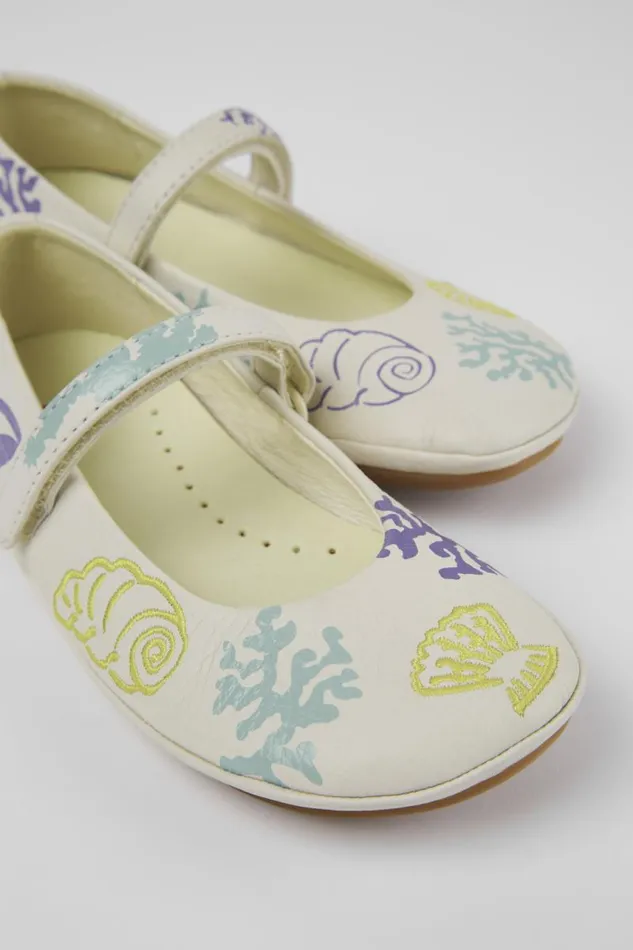 Kids Camper Ballerinas Twins White Leather Mary Jane