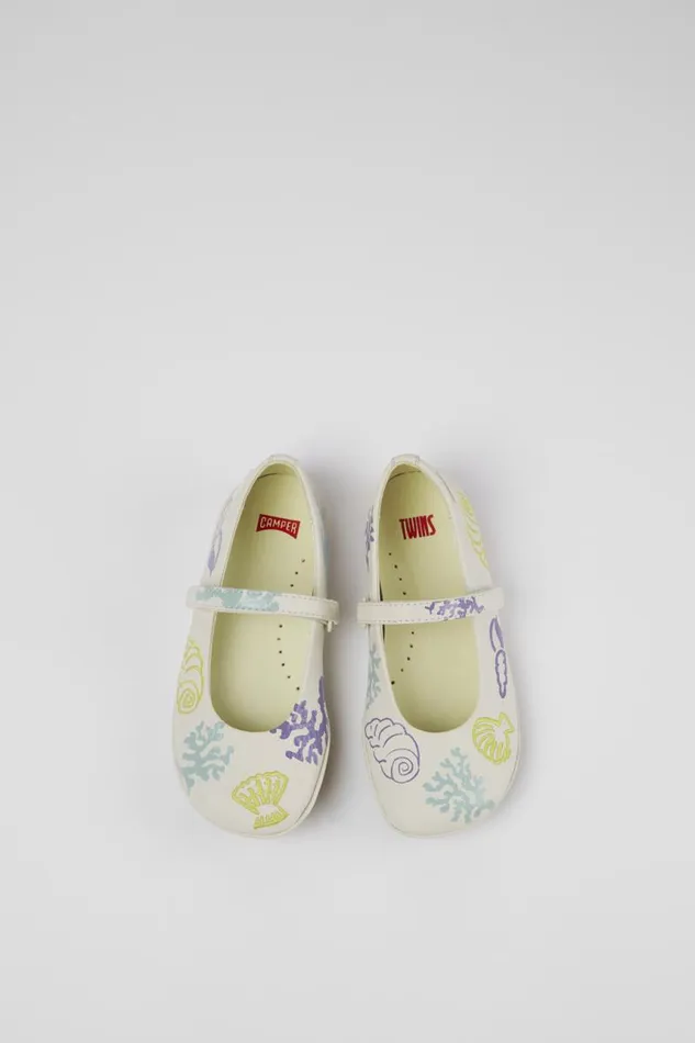 Kids Camper Ballerinas Twins White Leather Mary Jane Kids Camper Ballerinas Twins White Leather Mary Jane