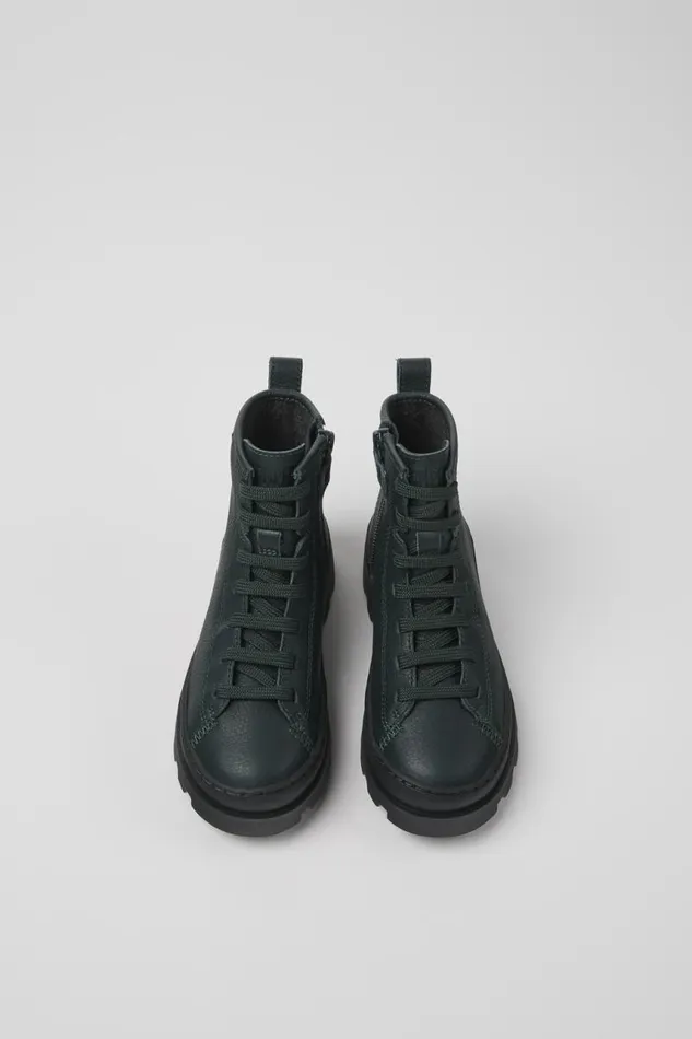 Kids Camper Boots Brutus Dark Green Leather Ankle Boots For Kids Kids Camper Boots Brutus Dark Green Leather Ankle Boots For Kids