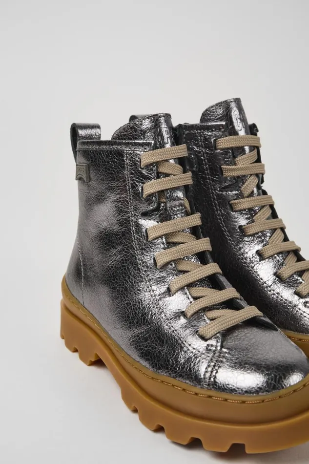 Kids Camper Boots Brutus Gray Leather Ankle Boots For Kids