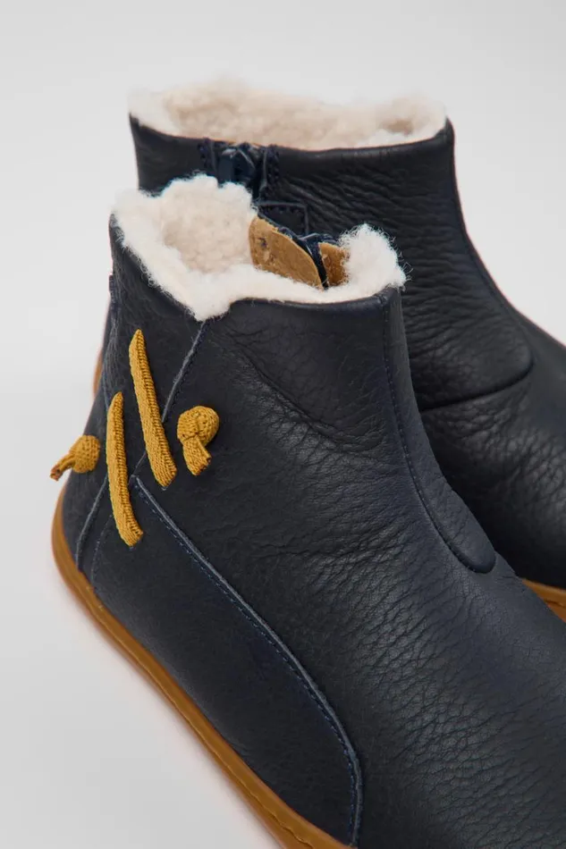 Kids Camper Boots Peu Navy Blue Leather Ankle Boots
