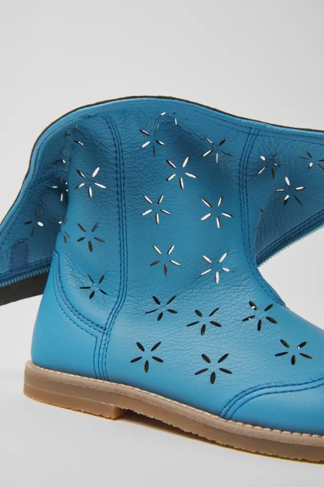 Kids Camper Boots Savina Blue Leather Boots For Kids