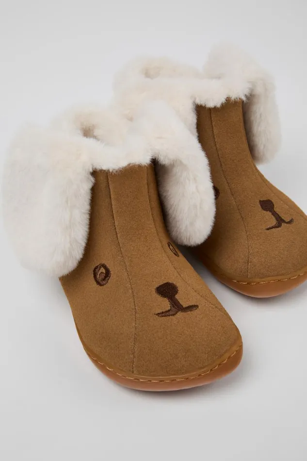 Kids Camper Boots Twins Brown Nubuck And Textile Ankle Boots For Kids