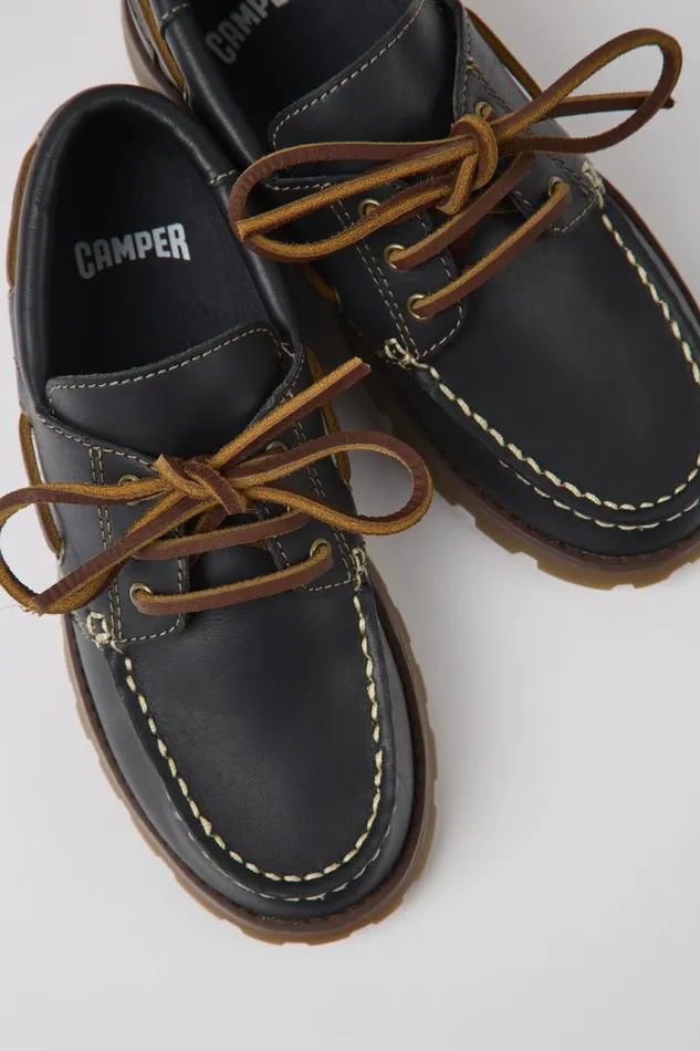 Kids Camper Casual Shoes Compas Dark Blue Leather Shoes For Kids