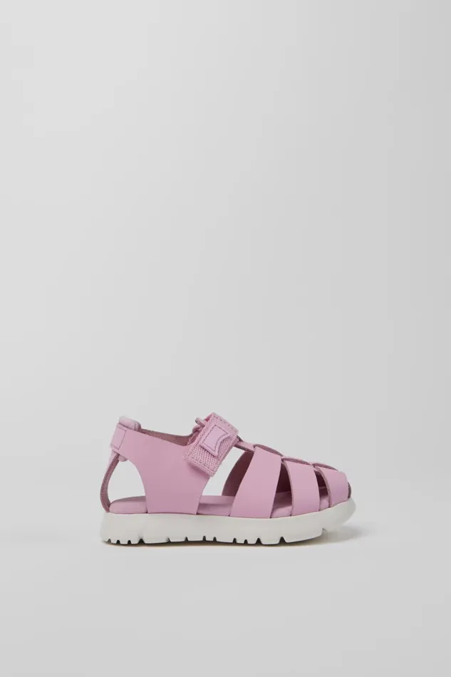 Kids Camper Hook And Loop Oruga Pink Leather And Textile Sandals Kids Camper Hook And Loop Oruga Pink Leather And Textile Sandals