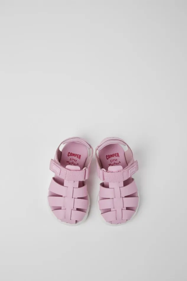 Kids Camper Hook And Loop Oruga Pink Leather And Textile Sandals Kids Camper Hook And Loop Oruga Pink Leather And Textile Sandals