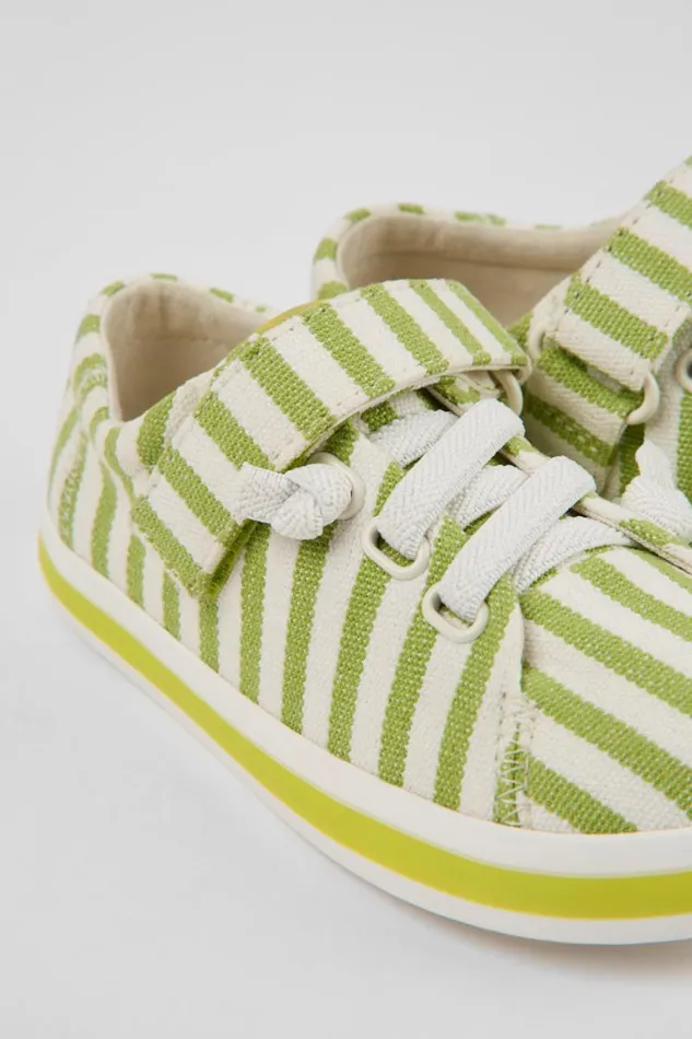 Kids Camper Sneakers Peu Rambla Green And White Striped Recycled Cotton Shoes For Kids