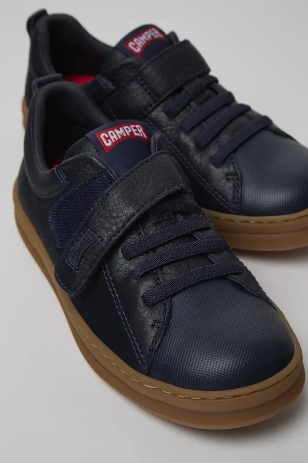Kids Camper Sneakers Runner Blue Leather And Textile Sneakers For Kids