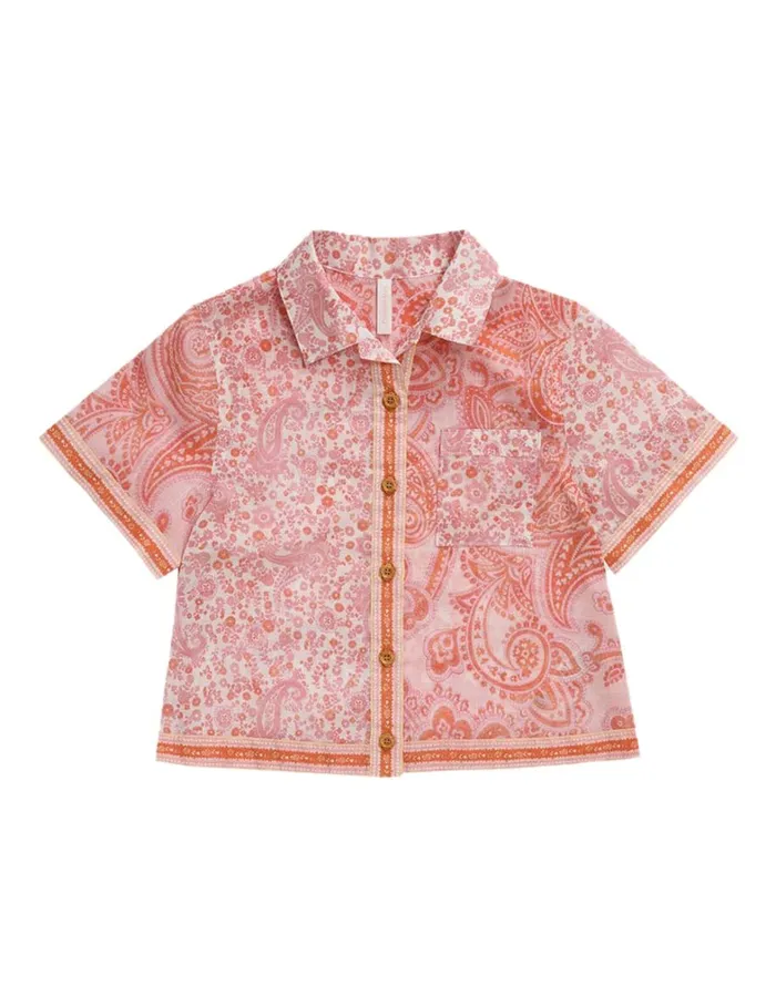 Kids Clothing Zimmermann Ottie Pocket Shirt Pink Paisley