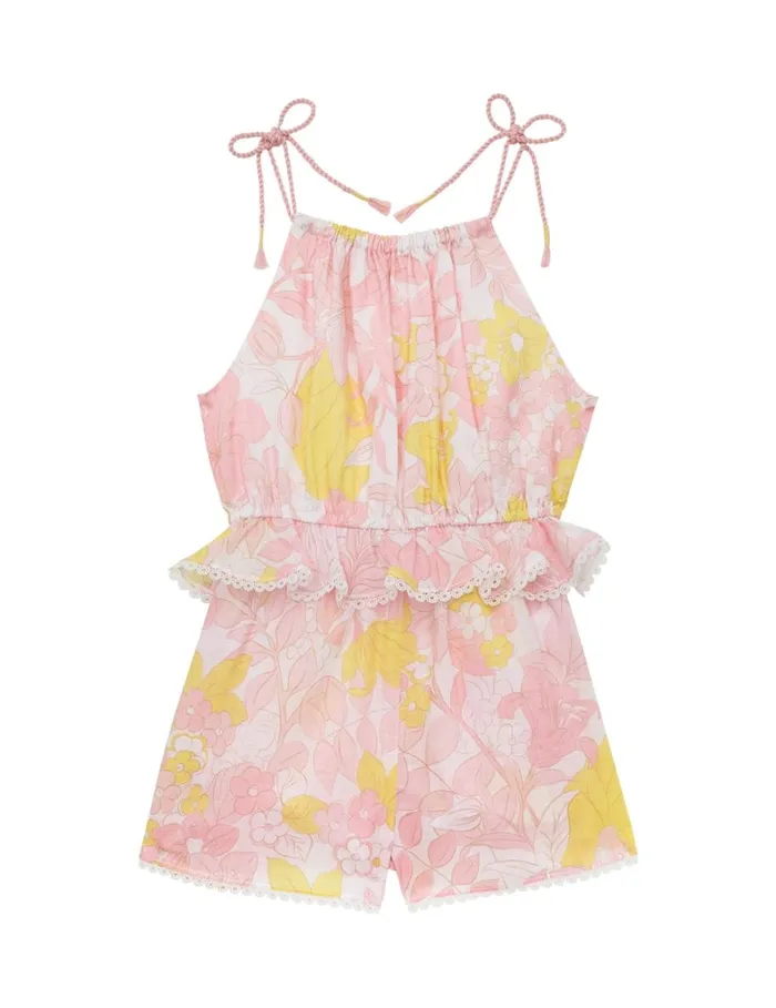 Kids Clothing Zimmermann Pop Tie Playsuit Pinkyellow Floral