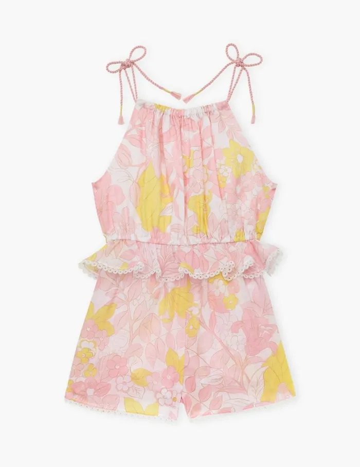 Kids Clothing Zimmermann Pop Tie Playsuit Pinkyellow Floral