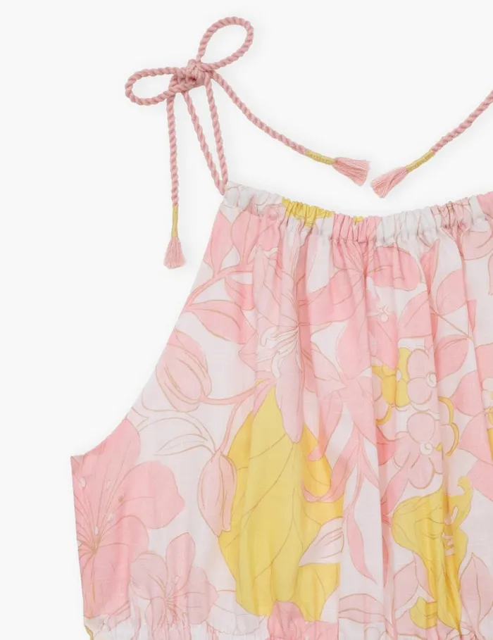Kids Clothing Zimmermann Pop Tie Playsuit Pinkyellow Floral