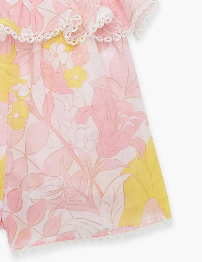Kids Clothing Zimmermann Pop Tie Playsuit Pinkyellow Floral
