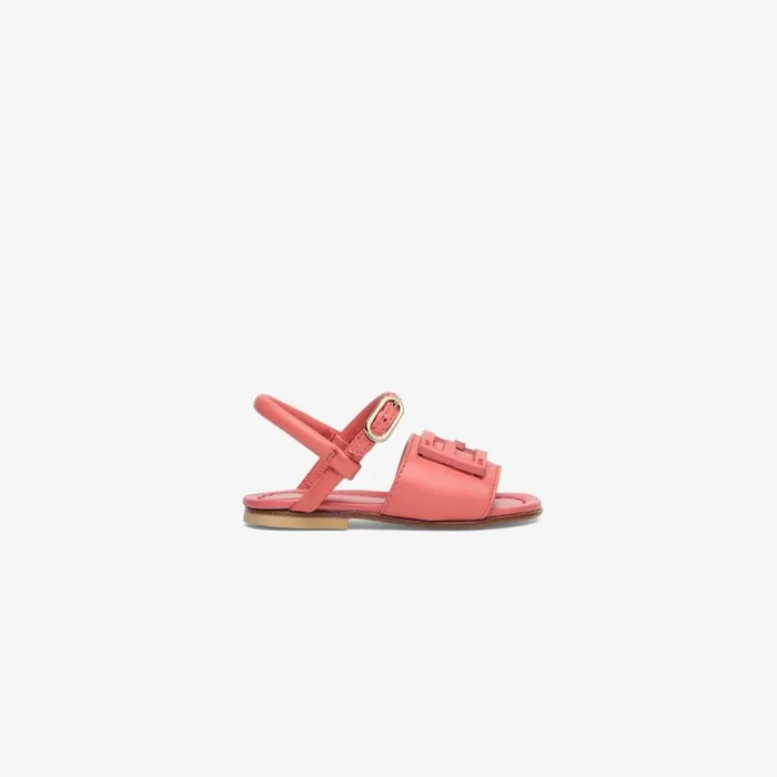 Kids Coral Nappa Leather First Steps Sandals With Logo Red Fendi Shoes