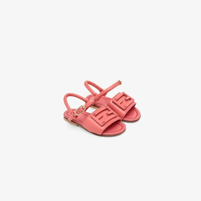 Kids Coral Nappa Leather First Steps Sandals With Logo Red Fendi Shoes
