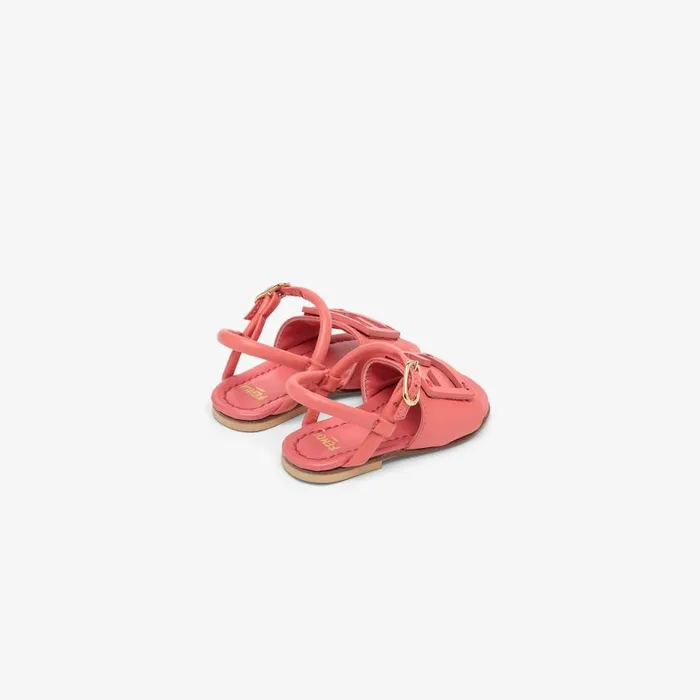 Kids Coral Nappa Leather First Steps Sandals With Logo Red Fendi Shoes