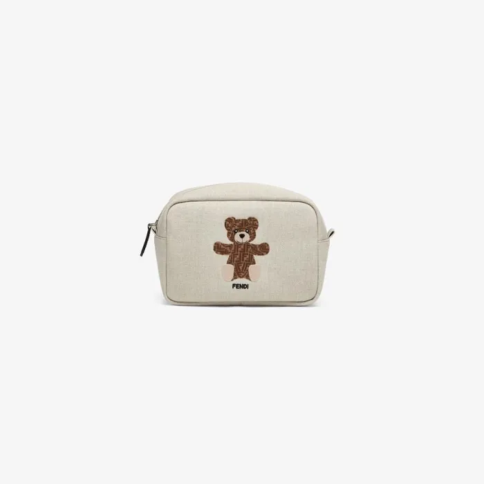 Kids Ecru Fabric Toiletry Case With Embroidery Brown Fendi Accessories
