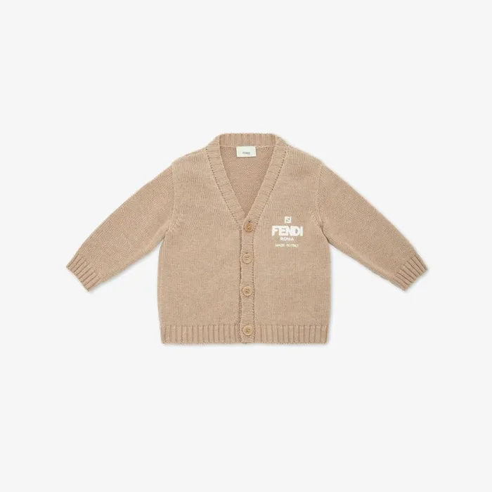 Kids Ecru Wool Blend Fendi Roma Cardigan Beige Fendi Baby Boy