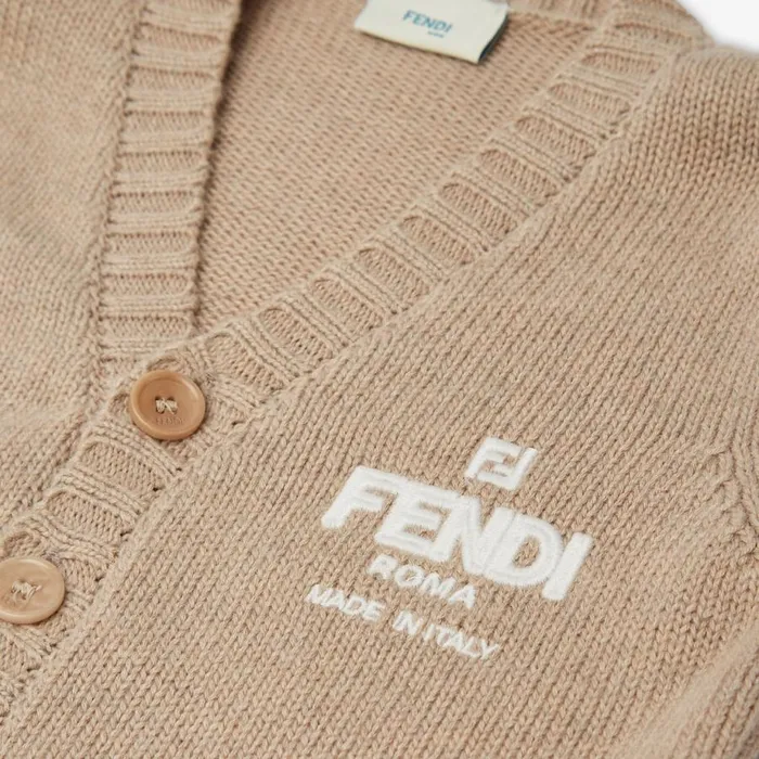 Kids Ecru Wool Blend Fendi Roma Cardigan Beige Fendi Baby Boy