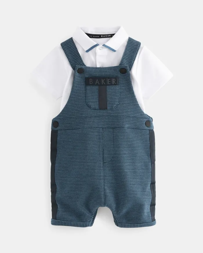 Kids GHEORGH 8211 Puppytooth Dungaree And Polo Set Navy Ted Baker Baby Kids GHEORGH 8211 Puppytooth Dungaree And Polo Set Navy Ted Baker Baby
