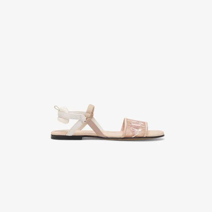 Kids Mesh And Leather Sandals With Embroidery Pink Fendi Shoes