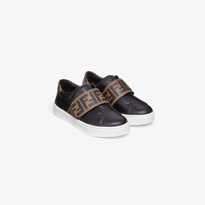 Kids Nappa Leather Unisex Junior Sneakers Black Fendi Shoes